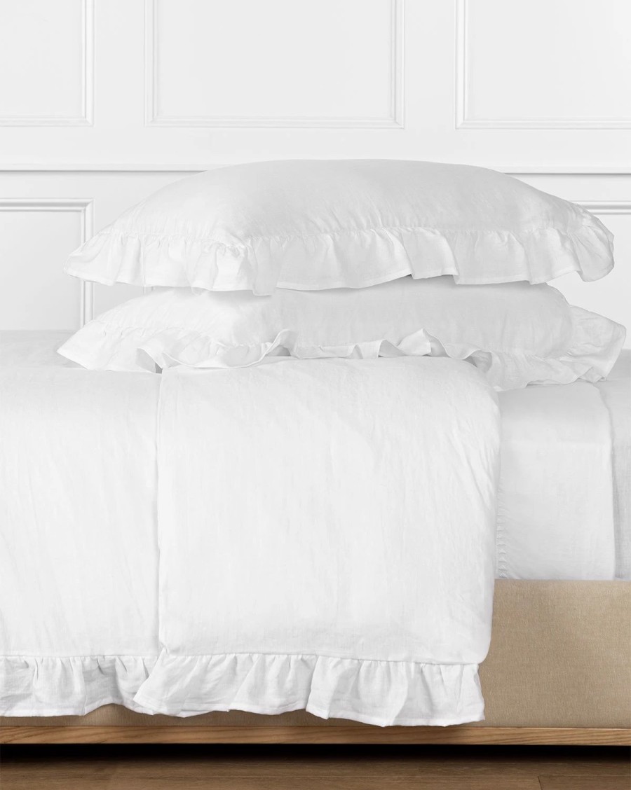 * Ruffle White Linen Duvet Cover Duvet Covers