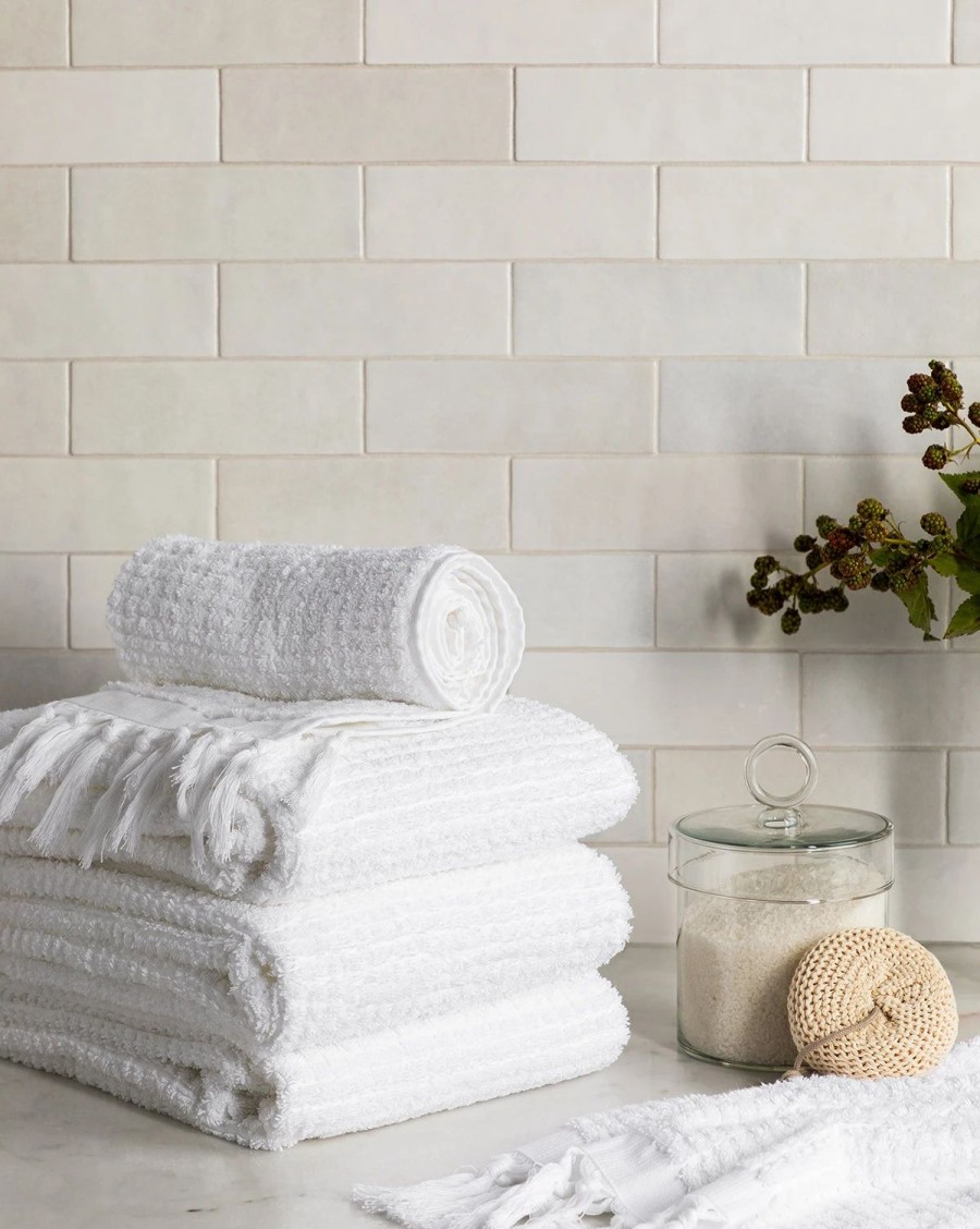 * Una White Fringe Bath Collection Towels