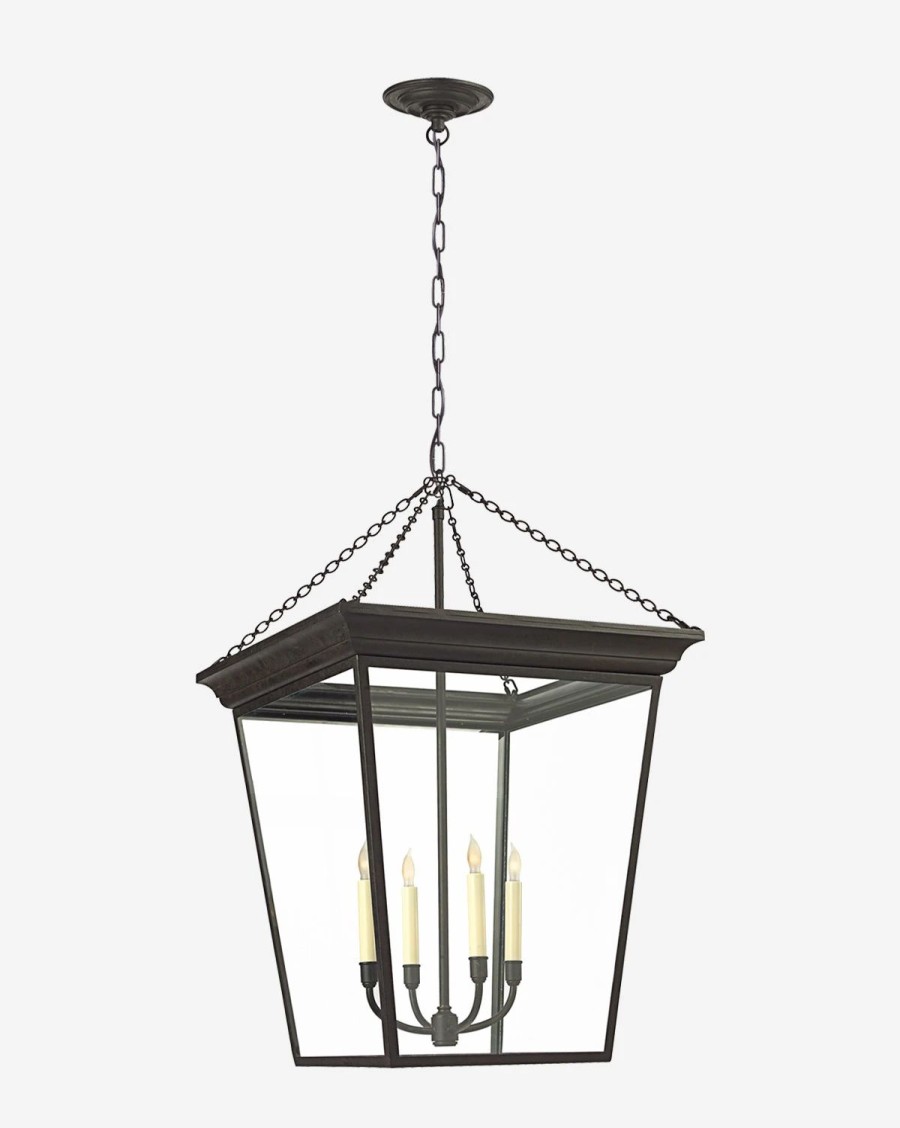 * Cornice Large Hanging Lantern Blackened Rust Pendants