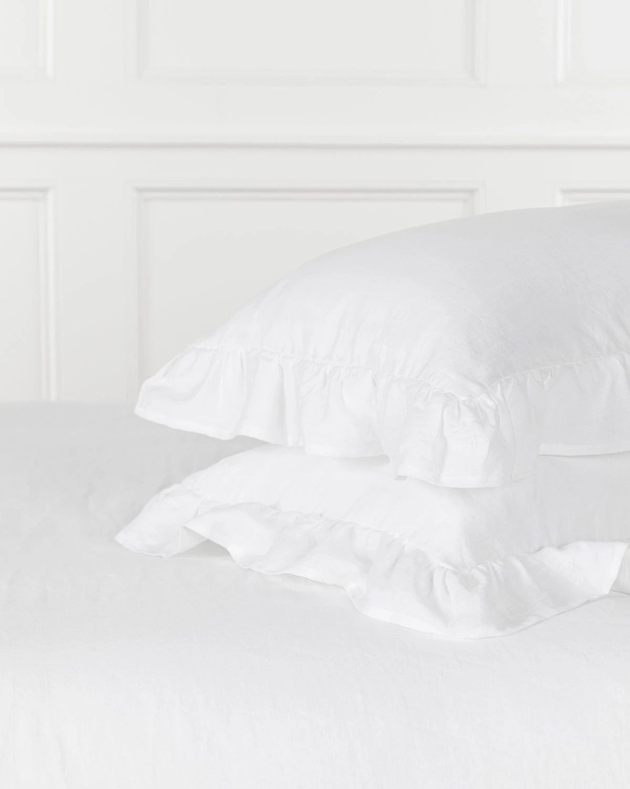 * Ruffle White Linen Shams (Set Of 2) Pillowcases & Shams