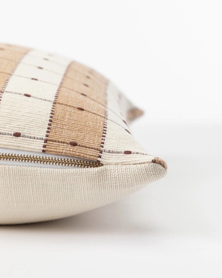 * Vintage Tan Check Pillow Cover No. 3 Patterned Pillows